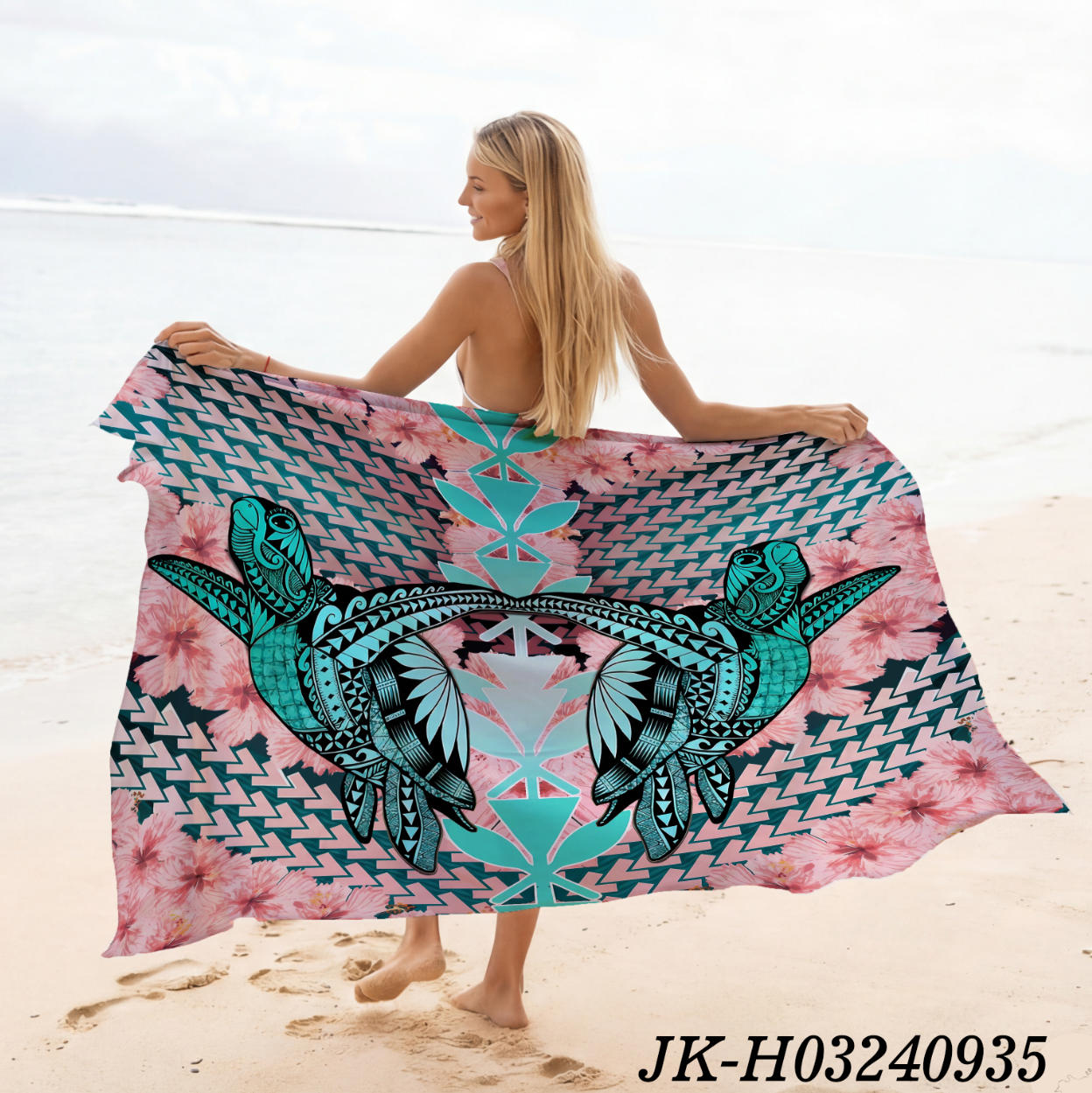 樱花粉 动物印花夏威夷巴厘岛纱笼披肩|带流苏的蜡染海滩罩衫-200x114厘米