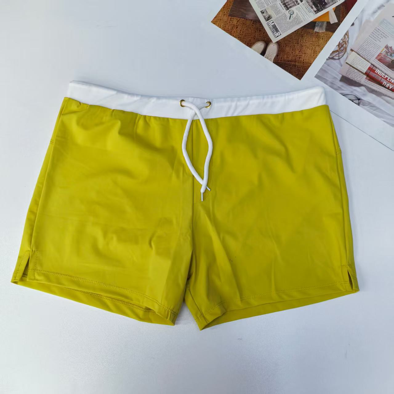 拼接款纯色男士运动短裤，双层防走光短裤系绳紧身运动速干裤，冲浪速干海边沙滩裤泳裤