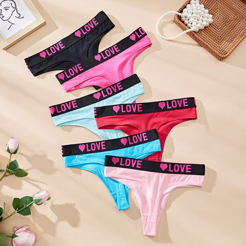 外贸出口女士内裤女士纯棉透气内裤欧美时尚丁字裤个性英文字母宽腰内裤女