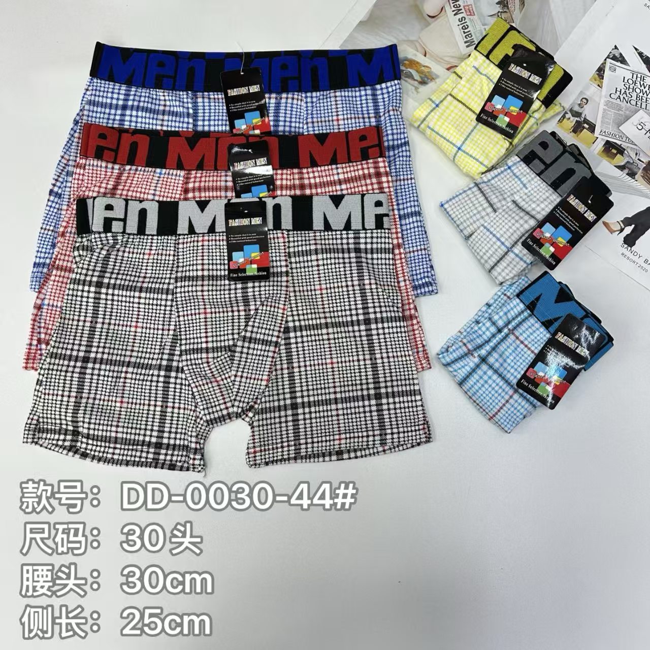 外贸出口男士内裤男士网格撞色条纹印花内裤提花腰头男士平角裤